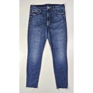 MOTHER High Waisted Looker Ankle Fray 31 On The Edge Stretch Pockets Logo Crop